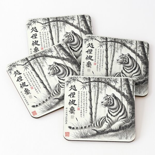 Item preview, Chinese bamboo forest lying tiger with calligraphy tiger motif Chinese painting - Chinese ink drawing designed and sold by Kallandra.