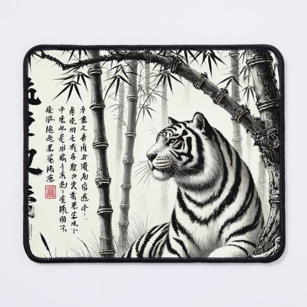Item preview, Chinese bamboo forest lying tiger with calligraphy tiger motif Chinese painting - Chinese ink drawing designed and sold by Kallandra.