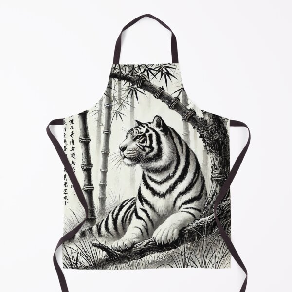 Aperçu de l'œuvre Forêt de bambous chinoise tigre couché avec motif de tigre calligraphié peinture chinoise - Dessin à l'encre de Chine créée et vendue par Kallandra.