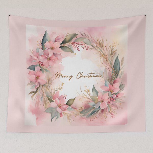 Item preview,   Advent Wreath, Pink  Flowers Watercolor Florals Pattern  Green Pink Star of Bethlehem,Christmas  Romantic Elegant Pattern designed and sold by KolorellaS.