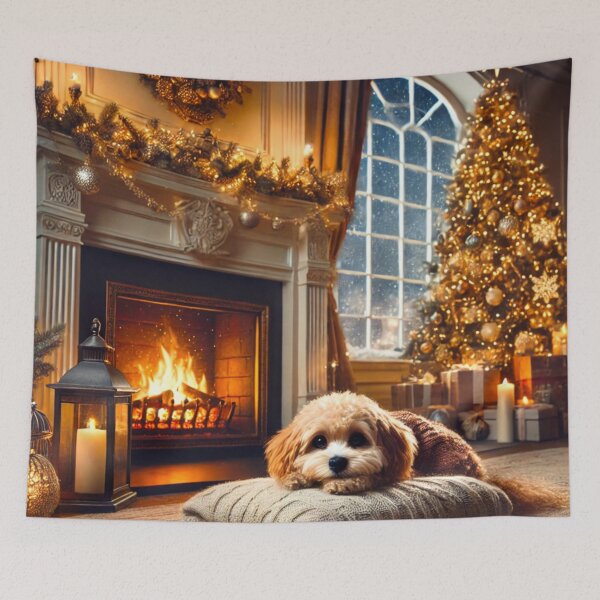 Item preview, Cute Dog Relaxing by Christmas Fireplace designed and sold by GrizzlyCollective.