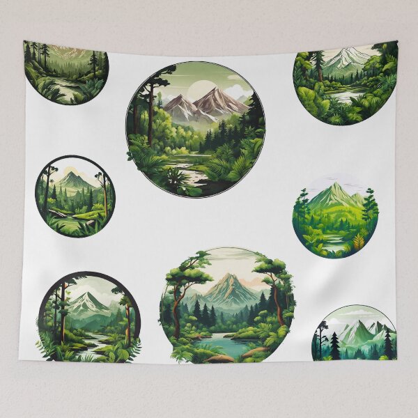 Item preview, Circular Mountain Forest Jungle Landscape Pattern 1 designed and sold by Tom-Johnson.