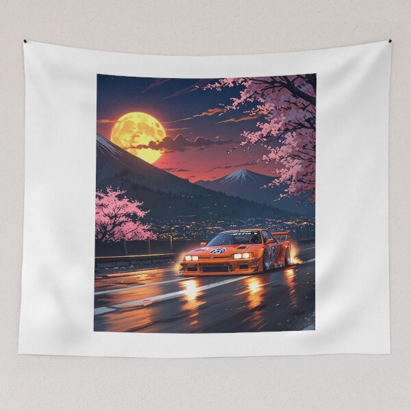 Item preview, JDM, Car, race, Japan, 90s, red, Drift, Cherry Blossoms, Mt Fuji, Amazing, Moon, designed and sold by tshirtart2024.