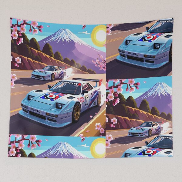Item preview, JDM, Car, race, Japan, 80s pixel quality video game, Drift, Cherry Blossoms, Mt Fuji, Amazing, sunrise, pixelated designed and sold by tshirtart2024.