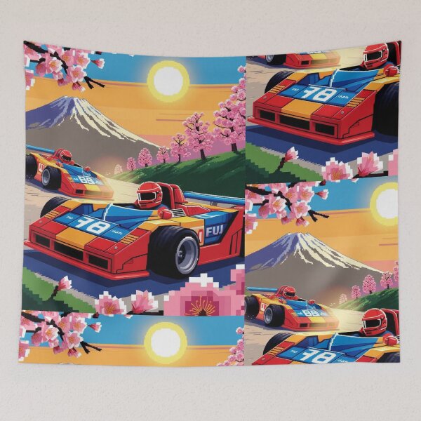 Item preview, JDM, Car, race, Japan, 80s pixel quality video game, Drift, Cherry Blossoms, Mt Fuji, Amazing, sunrise, pixelated designed and sold by tshirtart2024.