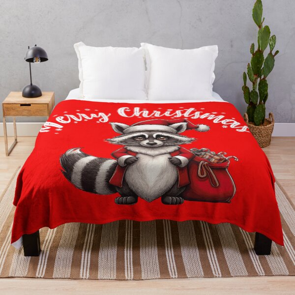 Item preview, Merry Christmas - Raccoon dressed as Santa Claus with a sack of gifts, standing upright in a festive costume designed and sold by EyeMFlatBoard.
