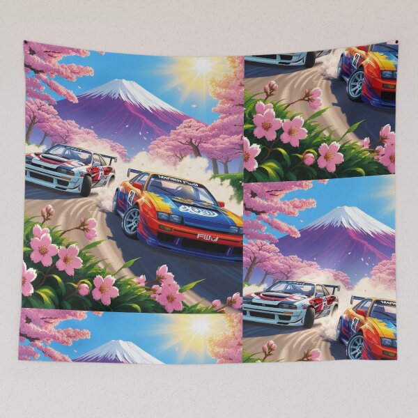 Item preview, JDM, Car, race, Japan, 80s pixel quality video game, Drift, Cherry Blossoms, Mt Fuji, Amazing, sunrise, pixelated designed and sold by tshirtart2024.