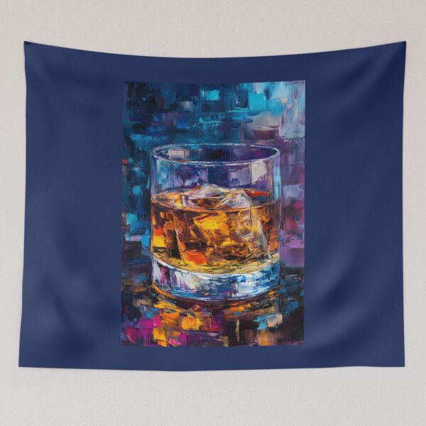 Item preview, Amber Glow - Whiskey on Ice with Bold Abstract Brushstrokes Generative Digital AI Art designed and sold by OlfactoART Studio.