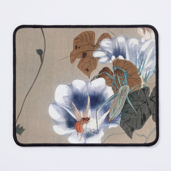 Item preview, Flowering bindweed with praying mantis and two orange bees | Ohara Koson designed and sold by LaMadeleine.