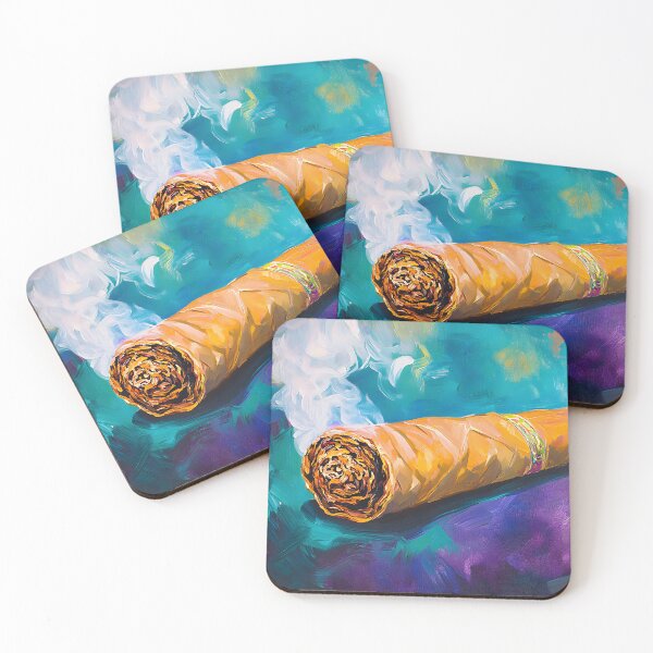 Item preview, Smoldering Elegance - Cigar Smoke Against a Vibrant Teal and Purple Backdrop designed and sold by OlfactoART Studio.