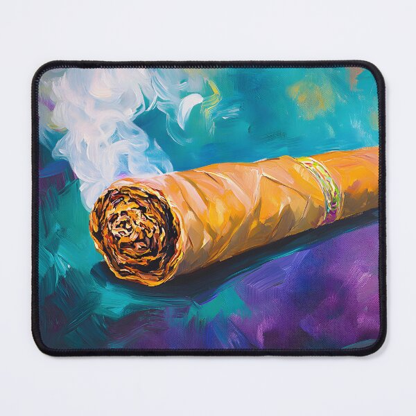 Item preview, Smoldering Elegance - Cigar Smoke Against a Vibrant Teal and Purple Backdrop designed and sold by OlfactoART Studio.