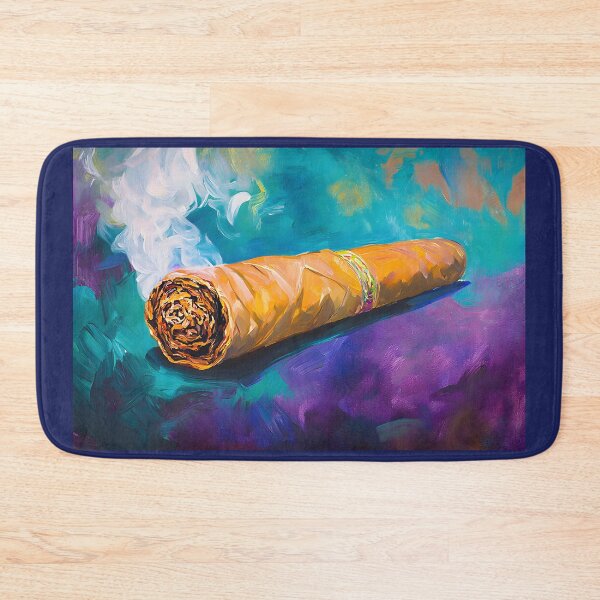 Item preview, Smoldering Elegance - Cigar Smoke Against a Vibrant Teal and Purple Backdrop designed and sold by OlfactoART Studio.