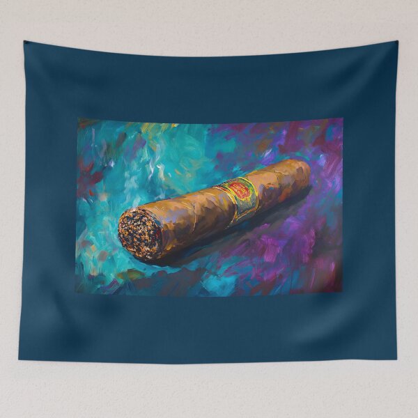 Item preview, Cigar Aficionado Smoke Elegance - Detailed Cigar with Vibrant Abstract Backdrop Digital AI Generated Art designed and sold by OlfactoART Studio.