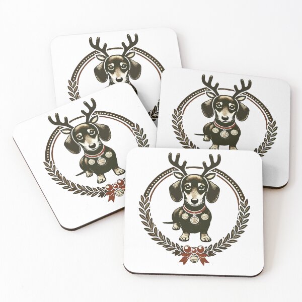 Item preview, Dachshund With Antlers In A Festive Wreath designed and sold by LuminOrb.