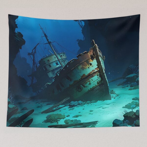 Item preview, iron boat sunk at the bottom of the sea designed and sold by AA-designstore.