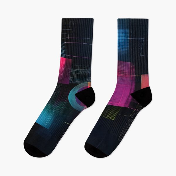 Artikelvorschau, Retro-futuristisches geometrisches Muster mit Neonfarben und pixeligem Raster entworfen und verkauft von Soul-Sparks.