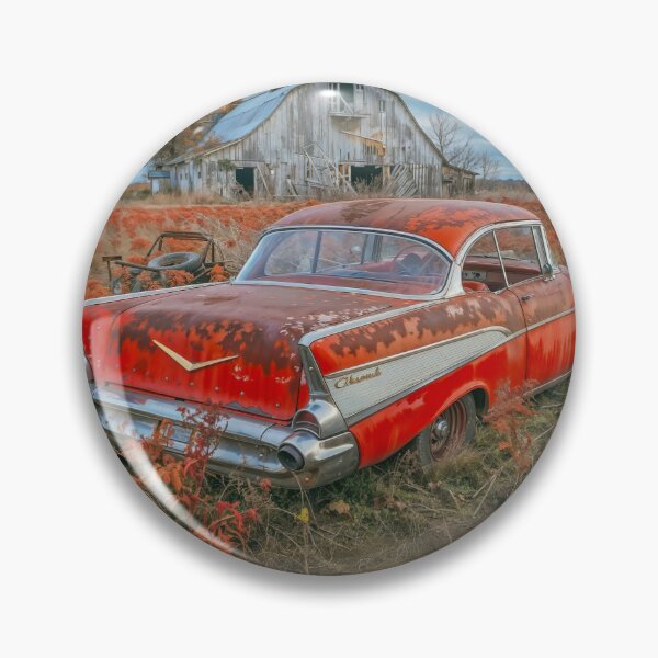 Artikelvorschau, Rostiger 57er Chevy hinter einer alten Scheune entworfen und verkauft von AngelottiCR.