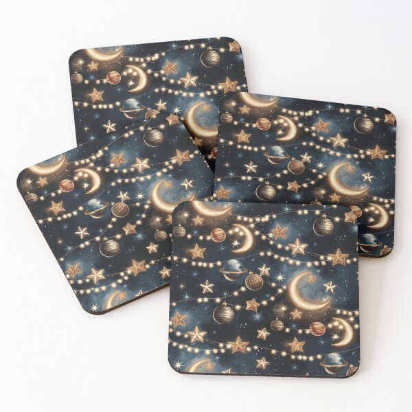 Item preview, Celestial Holiday Night: Gold Moons, Stars & Planets Pattern designed and sold by pnidesign.