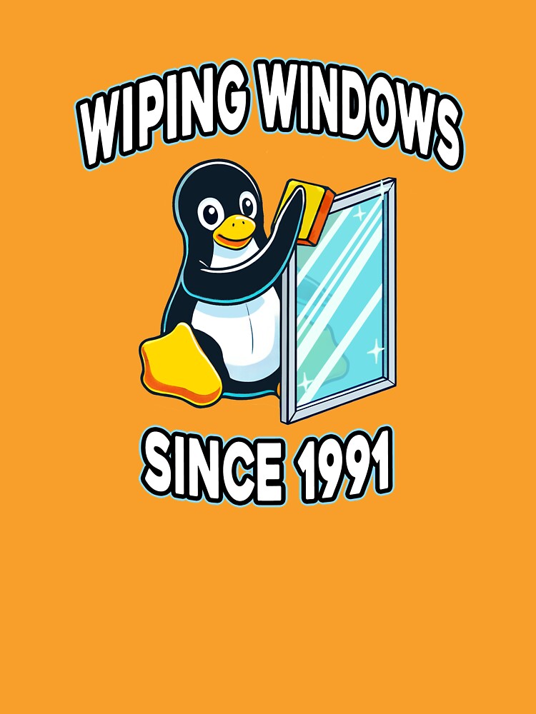 Thumbnail 7 of 7, Classic T-Shirt, Tux Wiping Windows - Linux vs Windows Tech Humor Devops Sysadmin Backend Developer designed and sold by Chengly.