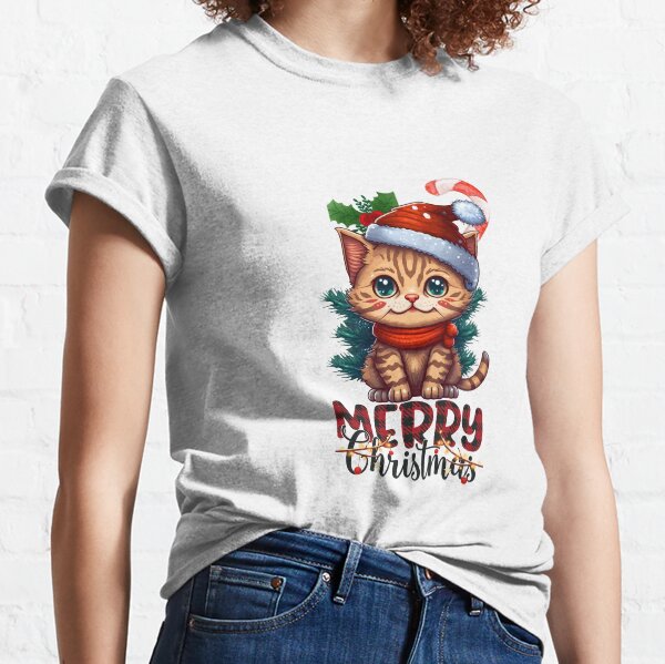 Item preview, Cute Cat Merry Christmas T-Shirt designed and sold by Pigmentra.