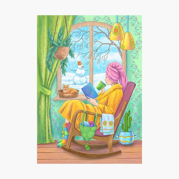 Winter cozy hand drawn home illustration. Photographic Print