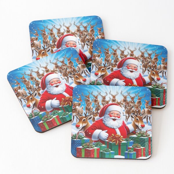Item preview, Santa Claus design with gifts and reindeer in a magical Christmas atmosphere designed and sold by Kawaii Planet Studio.