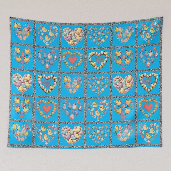 Item preview, Easter Egg-citing Hearts: A heartwarming pattern showcasing 12 heart-shaped arrangements, each filled with adorable easter chicks and colorful easter eggs. designed and sold by Grang Art Artistic Designs.