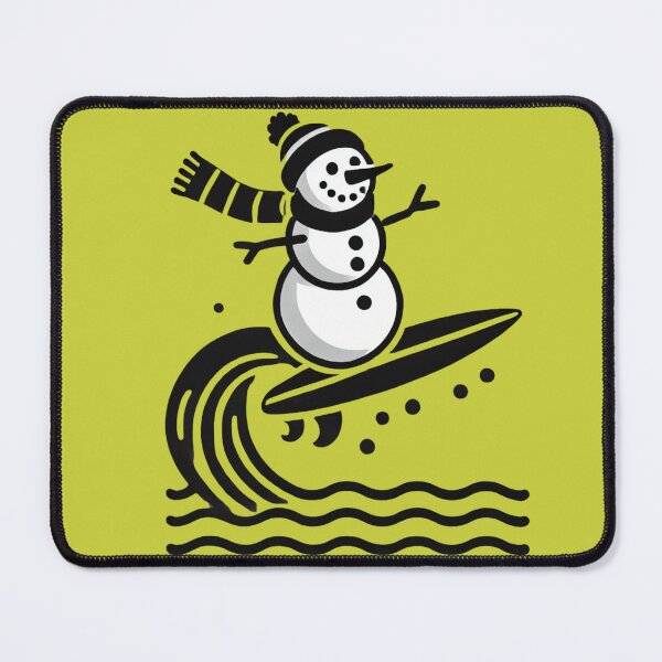 Artikelvorschau, Schneemann Surfen – Humorvolles minimalistisches Piktogramm entworfen und verkauft von Aredbox.