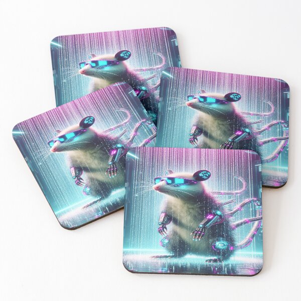 Item preview, Neon Cyberpunk Possum – Futuristic Rain Shower with Cybernetic Enhancements designed and sold by Naomi Gutierrez Parrish.