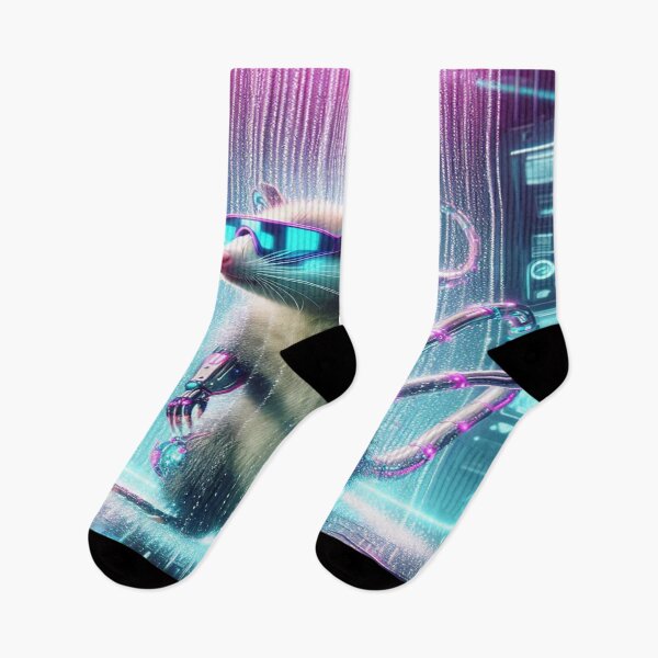 Item preview, Neon Cyberpunk Possum – Futuristic Rain Shower with Cybernetic Enhancements designed and sold by Naomi Gutierrez Parrish.