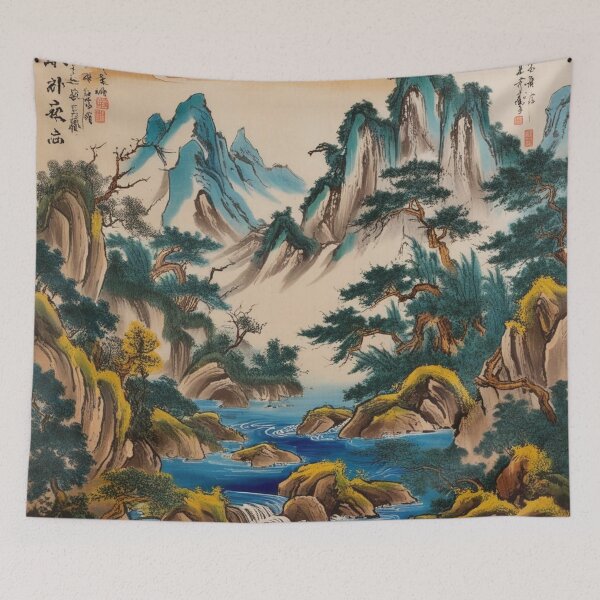 Item preview, Retro Chinese Mountains Print Antique  designed and sold by Chippychips1.