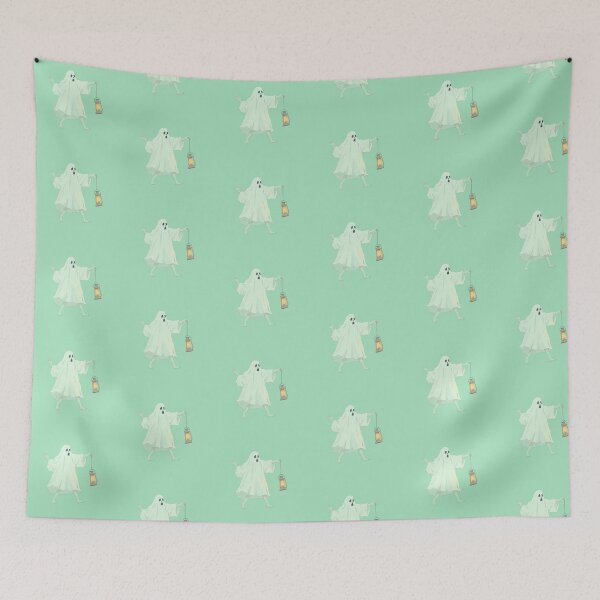 Item preview, Ghost with Lantern Pastel Mint Line Clair Illustration designed and sold by MadeByHaresShop.