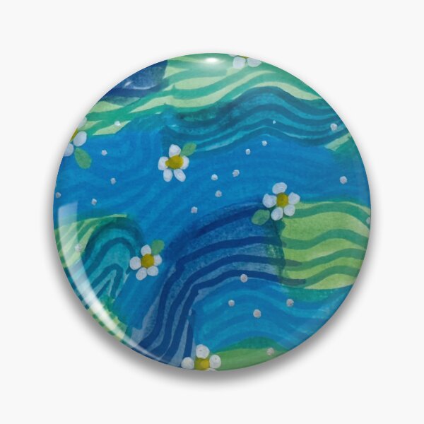 Item preview, Small flowers on blue and green mixed media watercolor and acrylic designed and sold by CompulsiveC.