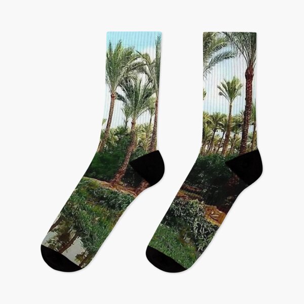 Item preview, palm trees sky clouds lake reflection oil painting designed and sold by AA-designstore.