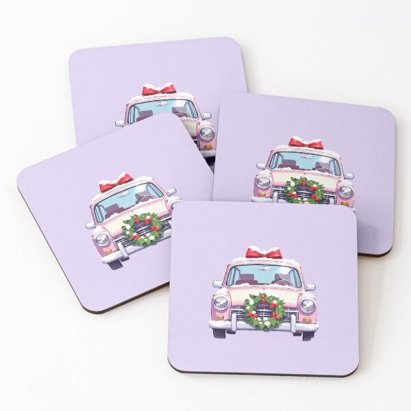 Item preview, Snowy Cute Car with Festive Wreath Kawaii Delight in Pastel Lavender designed and sold by kahida.