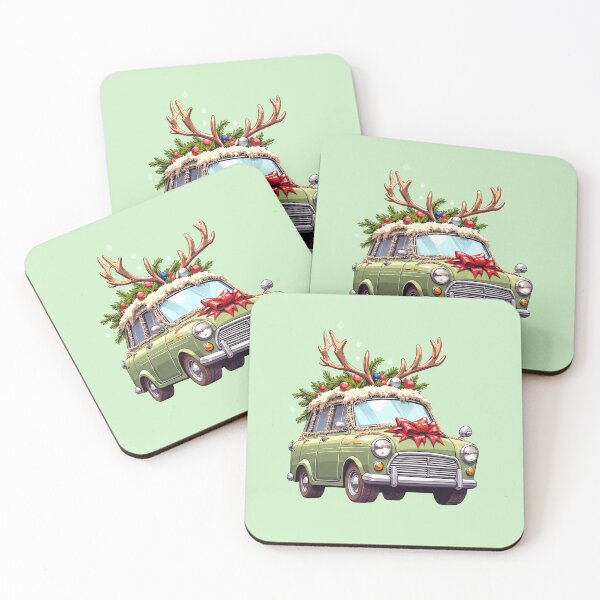 Item preview, Tinseled Reindeer Car Kawaii Joyride amidst Pastel Greens designed and sold by kahida.