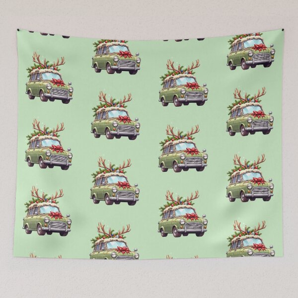 Item preview, Tinseled Reindeer Car Kawaii Joyride amidst Pastel Greens designed and sold by kahida.