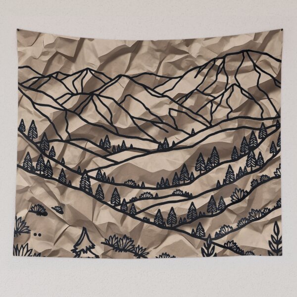 Item preview, Line Drawing Of Mountain Landscape On Kraft Paper designed and sold by Ciervo Primavera.