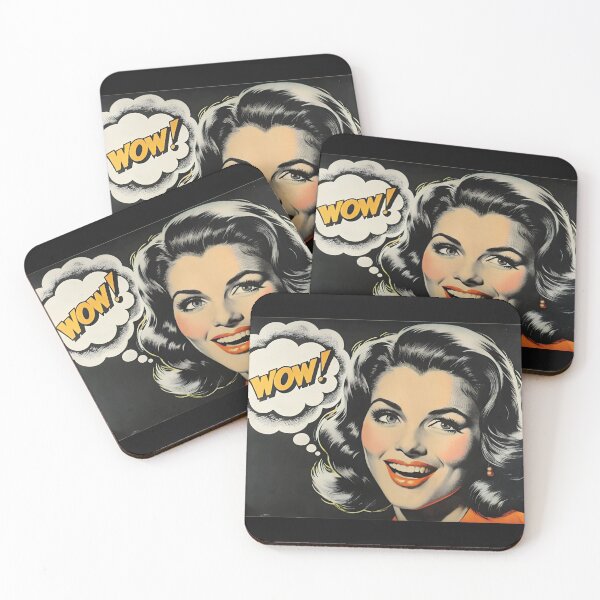 Item preview, Retro pop art woman with joyful expression and "WOW!" speech bubble, colorful design, vintage style designed and sold by AngelinArts.