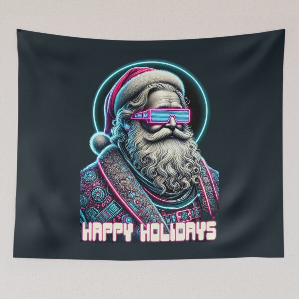 Item preview, Happy Holidays Neon Cyber Santa Design designed and sold by Victor Shadehorn.