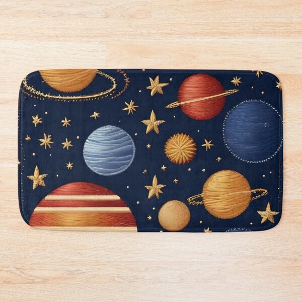 Item preview, Embroidery of planets and stars on a blue background designed and sold by Ciervo Primavera.