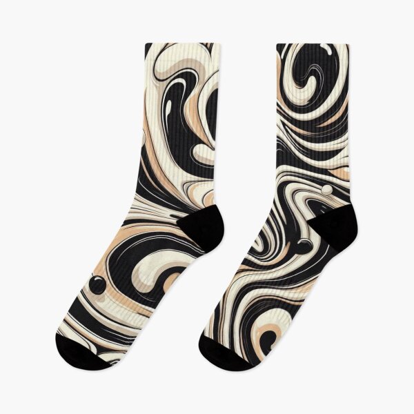 Artikelvorschau, Retro Liquid Swirl Abstraktes Muster in Schwarz und Mandelcreme entworfen und verkauft von KamalaDesign.