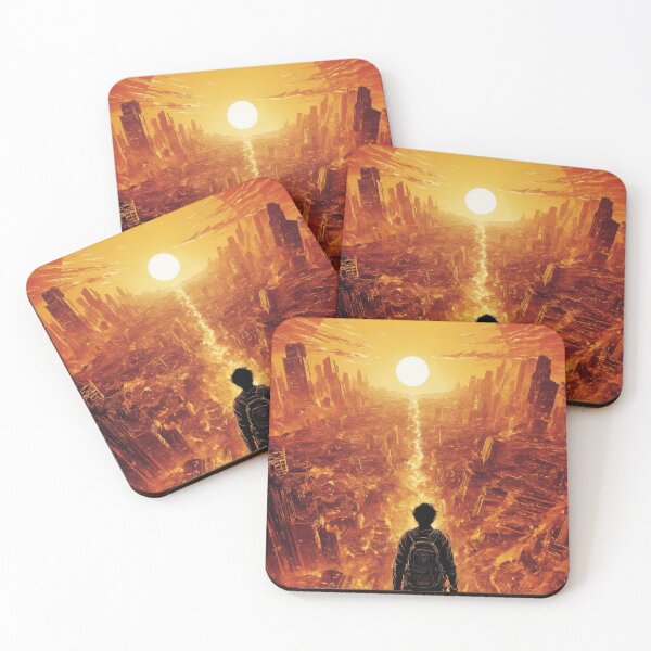 Item preview, Silhouetted Survivor in a Flaming Cityscape designed and sold by REPTISLAV.