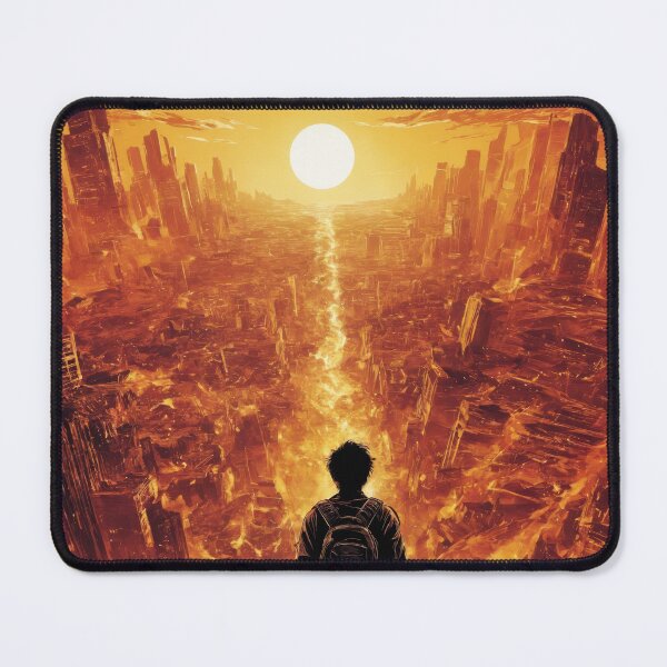 Item preview, Silhouetted Survivor in a Flaming Cityscape designed and sold by REPTISLAV.