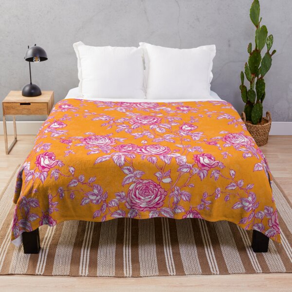 Item preview, Preppy pink roses on orange background youle designed and sold by SophieClimaArt.