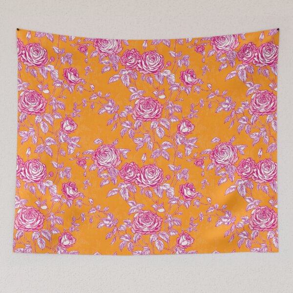Item preview, Preppy pink roses on orange background youle designed and sold by SophieClimaArt.