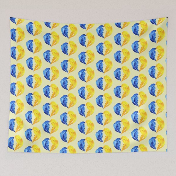 Item preview, Yellow blue  heart of Ukraine Petrykivka art author's drawing traditional art designed and sold by Sunflower-7.