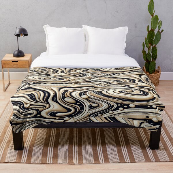 Item preview, Retro Liquid Swirl Abstract Pattern in Black and Almond Cream designed and sold by KamalaDesign.