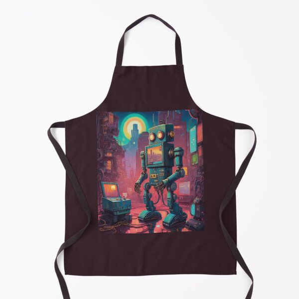 Item preview, "Cybernetic Quest: Retro Robot in Neon Cityscape" designed and sold by Artisticanvas.