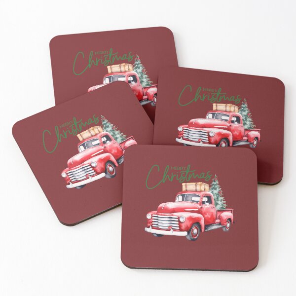 Aperçu de l'œuvre Joyeux Noël, camionnette rouge vintage créée et vendue par HomeFreewithMe.